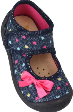 Beck Hausschuh Mädchen blau Glitzer Schleife 3038/05