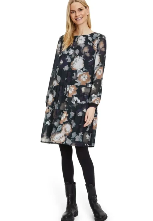 Betty Barclay Chiffonkleid florales Muster Knielang schwarz S22 12331517