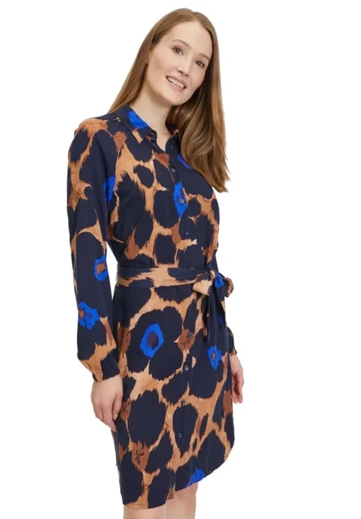 Betty Barclay Hemdblusenkleid Allover- Print Bindegürtel blau S23 14242212