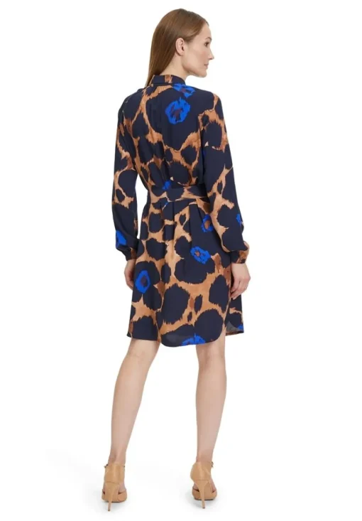 Betty Barclay Hemdblusenkleid Allover- Print Bindegürtel blau S23 14242212
