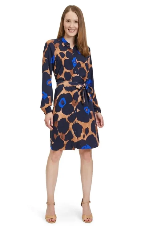 Betty Barclay Hemdblusenkleid Allover- Print Bindegürtel blau S23 14242212