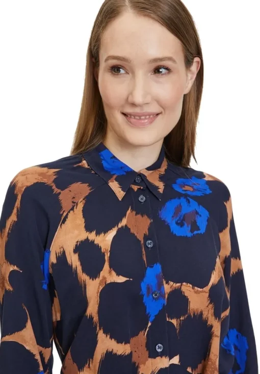 Betty Barclay Hemdblusenkleid Allover- Print Bindegürtel blau S23 14242212