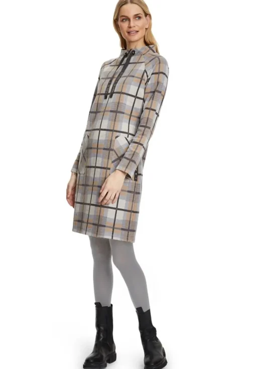 Betty Barclay Shirtkleid Stehkragen aufgesetzte Taschen grau S22  12321134