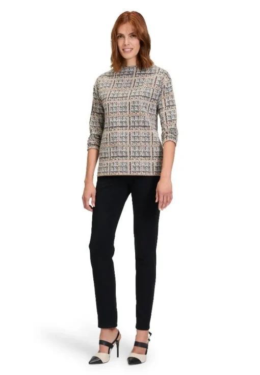 Betty Barclay Sweatshirt Turtleneck Kragen GRAU/BEIGE KARIERT 21802878