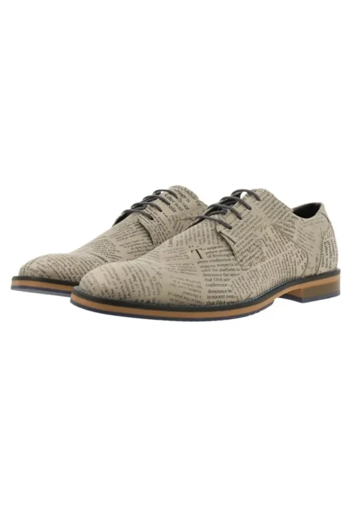 Bullboxer Herren Schnürer Zeitungsdruck elegant beige S13 663K21008A