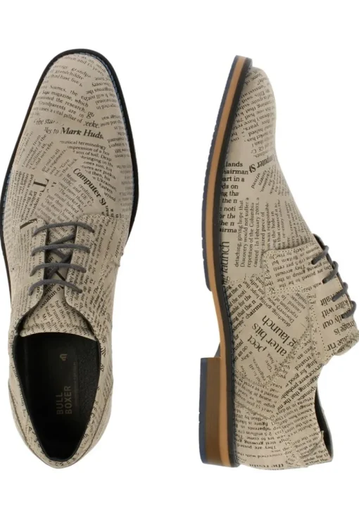 Bullboxer Herren Schnürer Zeitungsdruck elegant beige S13 663K21008A