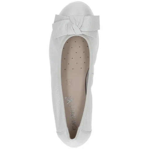 Caprice Damen Ballerina klassisch Leder G- Weite Schleifendetail weiß S14 9-22153-42