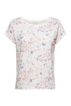 EDC Baumwoll-T-Shirt mit floralem Print weiß S23 023CC1K307