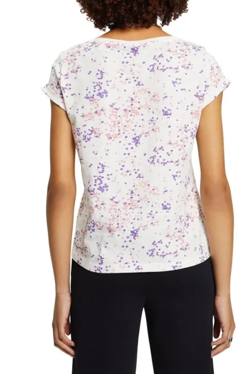 EDC Baumwoll-T-Shirt mit floralem Print weiß S23 023CC1K307