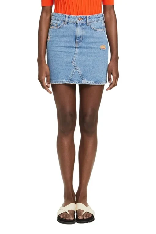 EDC Denim-Minirock mit gerippten Details blau S23 023CC1D301