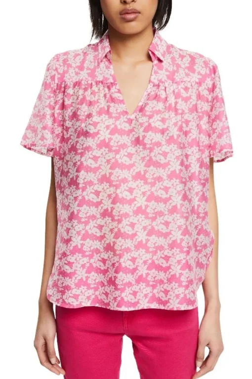 EDC geblümte Bluse mit Leinen 032CC1F302