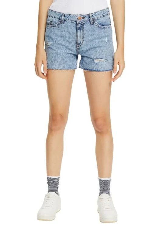 EDC Jeans Shorts kurze Hose Used-Look Baumwolle blau S12 062CC1C302
