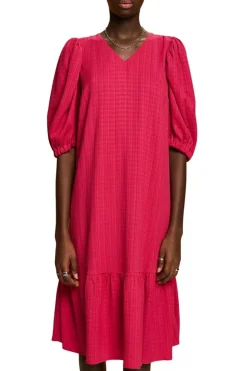 EDC strukturiertes Midikleid V-Ausschnitt pink, schwarz S23 033CC1E314