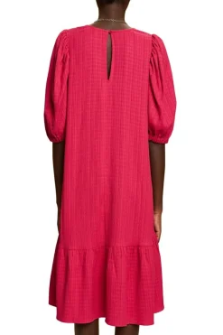 EDC strukturiertes Midikleid V-Ausschnitt pink, schwarz S23 033CC1E314