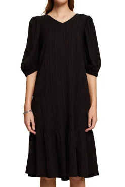 EDC strukturiertes Midikleid V-Ausschnitt pink, schwarz S23 033CC1E314