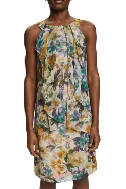 ESPRIT COLLECTION Chiffonkleid florales Muster Knielang weiß S12 032EO1E348
