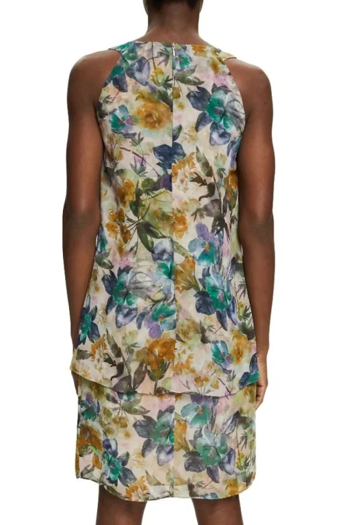 ESPRIT COLLECTION Chiffonkleid florales Muster Knielang weiß S12 032EO1E348