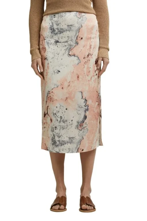 ESPRIT COLLECTION Midirock mit Mamorprint beige 041EO1D302