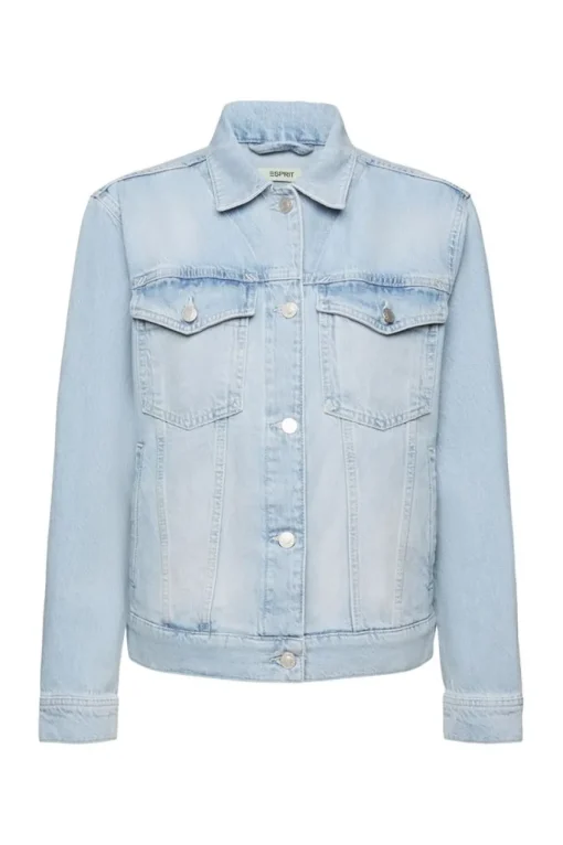 ESPRIT Denim-Jacke reine Baumwolle Schlaufe am Saum blau NOS 992EE1G311