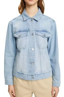 ESPRIT Denim-Jacke reine Baumwolle Schlaufe am Saum blau NOS 992EE1G311