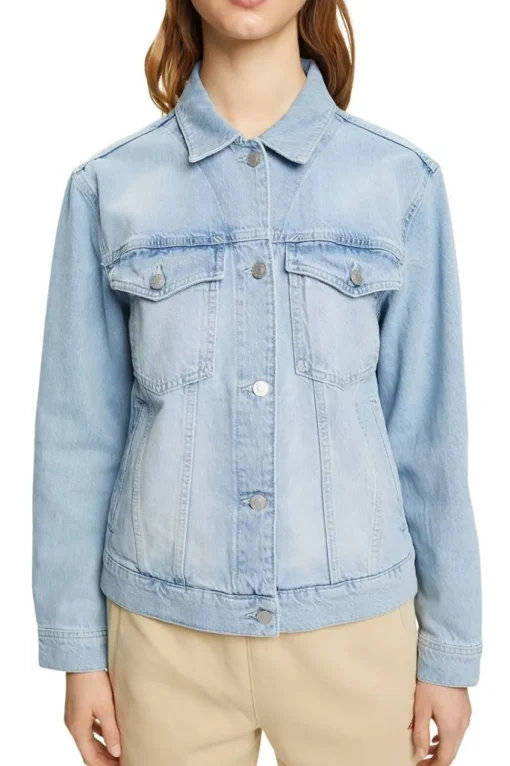 ESPRIT Denim-Jacke reine Baumwolle Schlaufe am Saum blau NOS 992EE1G311