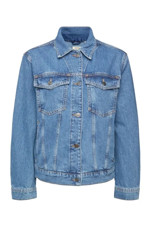 ESPRIT Denim-Jacke reine Baumwolle Schlaufe am Saum blau NOS 992EE1G311