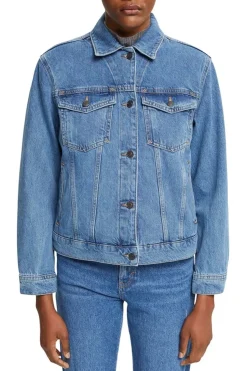 ESPRIT Denim-Jacke reine Baumwolle Schlaufe am Saum blau NOS 992EE1G311