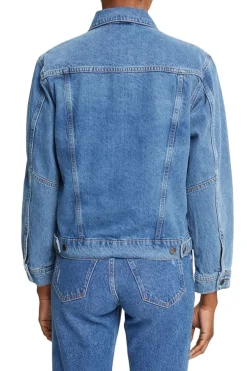 ESPRIT Denim-Jacke reine Baumwolle Schlaufe am Saum blau NOS 992EE1G311