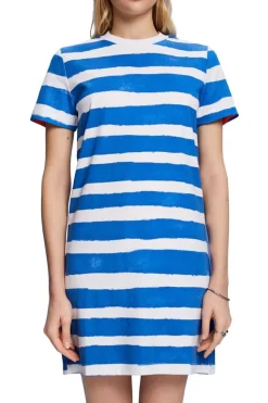 Esprit gestreiftes T-Shirt-Kleid 100% Baumwolle blau S23 053EE1E320
