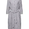 Esprit Hemdblusenkleid mit Gürtel, 100 % Baumwolle grau S23 063EE1E319
