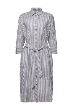 Esprit Hemdblusenkleid mit Gürtel, 100 % Baumwolle grau S23 063EE1E319