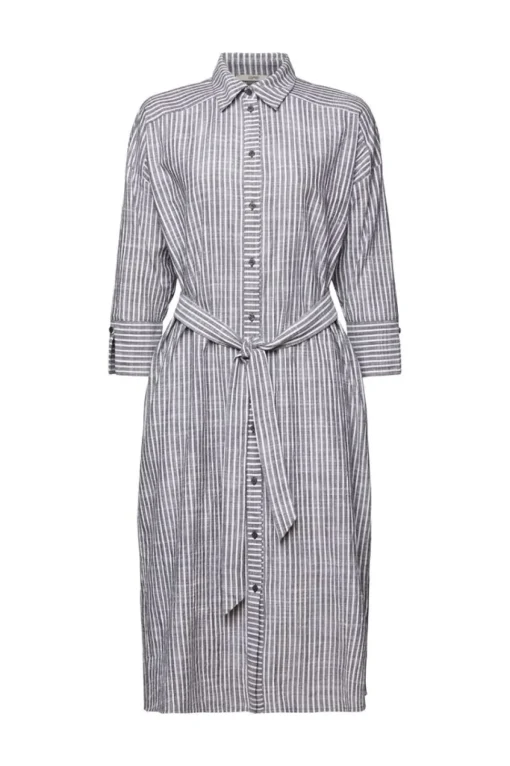 Esprit Hemdblusenkleid mit Gürtel, 100 % Baumwolle grau S23 063EE1E319