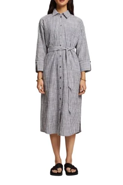 Esprit Hemdblusenkleid mit Gürtel, 100 % Baumwolle grau S23 063EE1E319