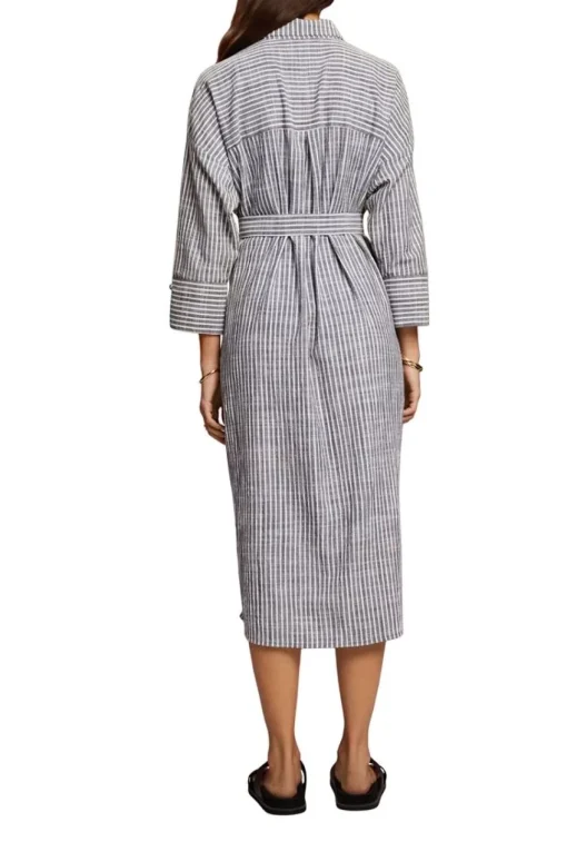 Esprit Hemdblusenkleid mit Gürtel, 100 % Baumwolle grau S23 063EE1E319