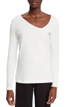 Esprit Longsleeve mit asymmetrischem Ausschnitt weiß, rot, schwarz S23 122EE1K314