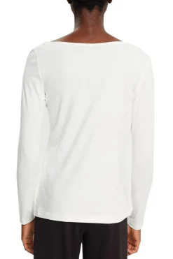 Esprit Longsleeve mit asymmetrischem Ausschnitt weiß, rot, schwarz S23 122EE1K314