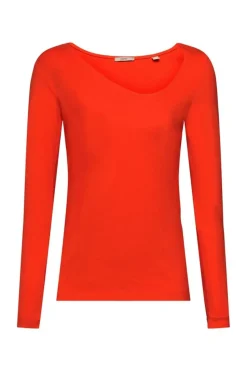 Esprit Longsleeve mit asymmetrischem Ausschnitt weiß, rot, schwarz S23 122EE1K314