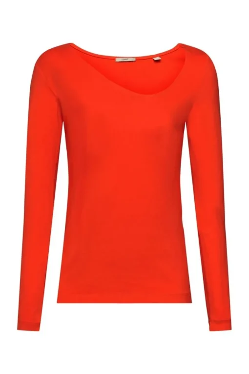 Esprit Longsleeve mit asymmetrischem Ausschnitt weiß, rot, schwarz S23 122EE1K314