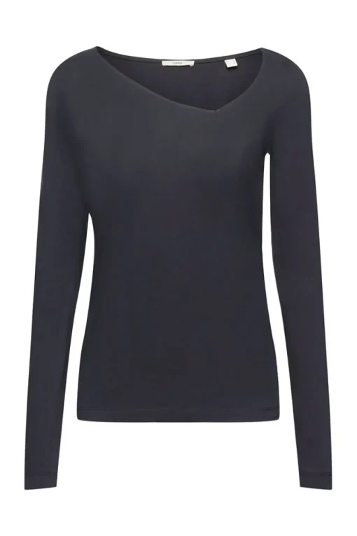 Esprit Longsleeve mit asymmetrischem Ausschnitt weiß, rot, schwarz S23 122EE1K314