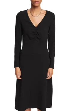 Esprit Midikleid mit V-Ausschnitt schwarz S23 112EE1E307