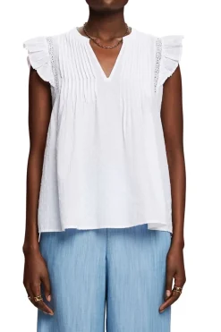 Esprit Ärmellose Bluse aus Swiss Dot, 100 % Baumwolle weiß S23 043EE1F306