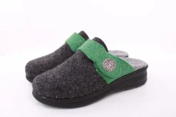 Fuß Bequem Damen Hausschuh Pantolette Wechselfußbett Klettverschluss grau S23 5027/01