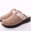 Fuß Bequem Damen Hausschuh Pantolette Wechselfußbett Zierschnalle beige S23 5025/01