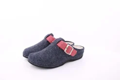Fuß Bequem Damen Hausschuh Pantolette Zierschnalle blau S23 206/01