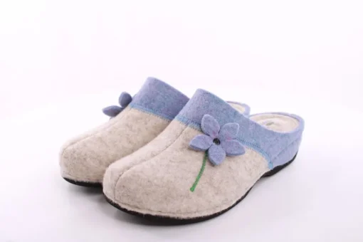 Fuß Bequem Damen Hausschuh Pantolette Blumen-Detail grün, grau S23 203/01