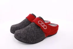 Fuß Bequem Damen Hausschuh Pantolette Klettverschluss grau S23 207-2/01