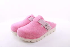 Fuß Bequem Damen Hausschuh Pantolette Zierschnalle rosa, blau S23 1100/01