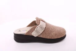 Fuß Bequem Damen Hausschuh Pantolette Wechselfußbett Zierschnalle beige S23 5025/01
