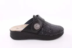 Fuß Bequem Damen Hausschuh Pantolette Klettverschluss Wechselfußbett schwarz S23 5027/9-48