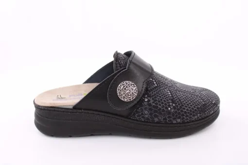 Fuß Bequem Damen Hausschuh Pantolette Klettverschluss Wechselfußbett schwarz S23 5027/9-48